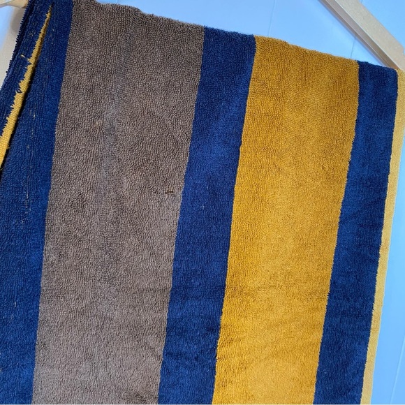 Vintage Yves Saint Laurent Large Bath Towel Striped Fieldcrest 70s Blue Yellow - Picture 9 of 16